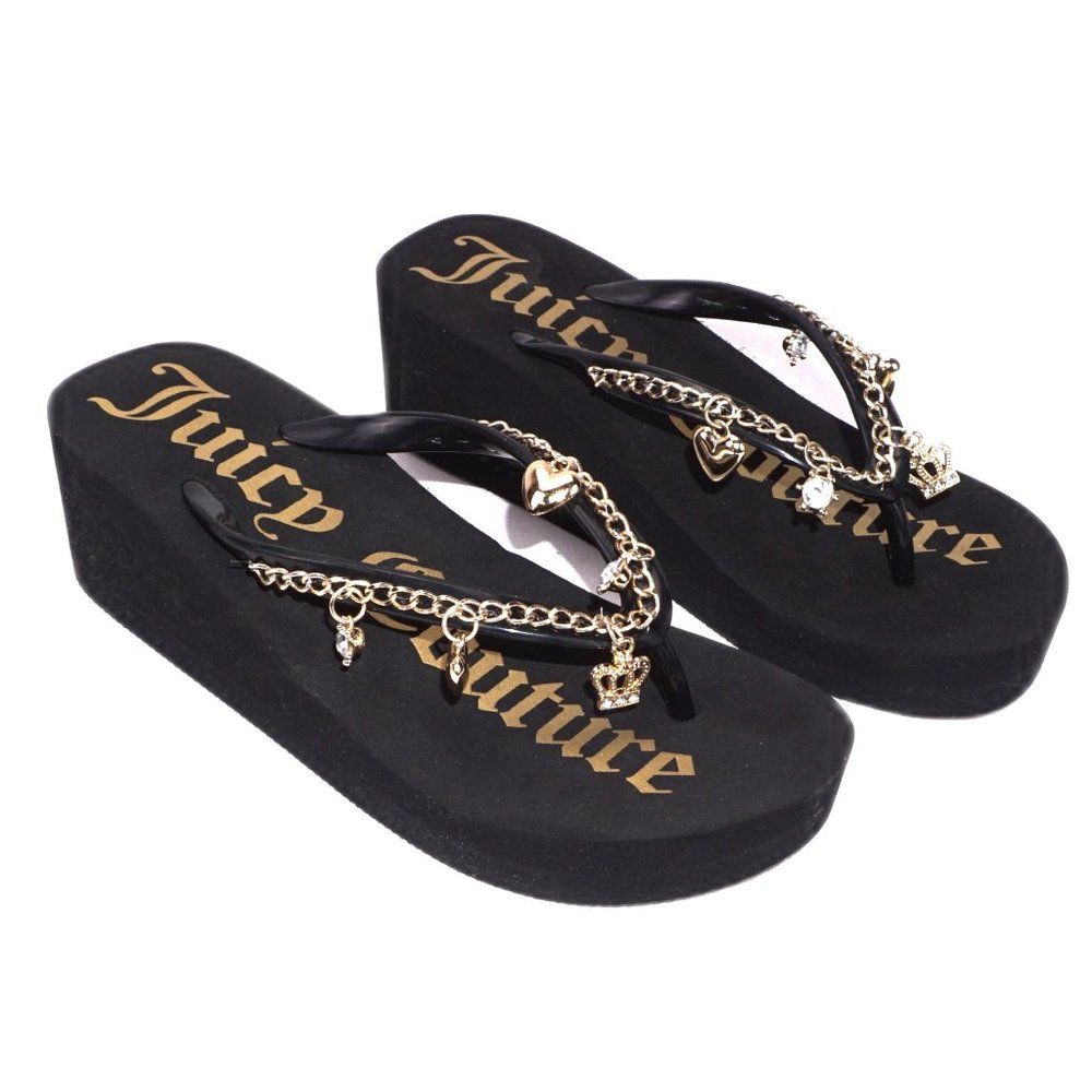 Juicy Couture Sabrena Grils Size: 1  Black Wedge Flip Flops Brand New NIB